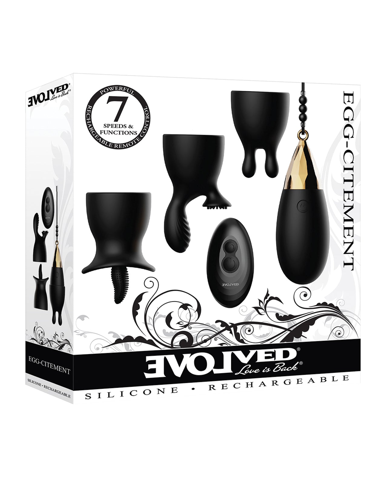 Evolved Egg Citement Rechargeable Bullet, Black/Gold, 7 Speeds