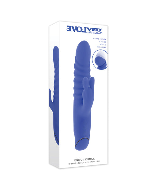 Evolved Knock Knock Vibrator with Rabbit Stimulator, Blue Silicone