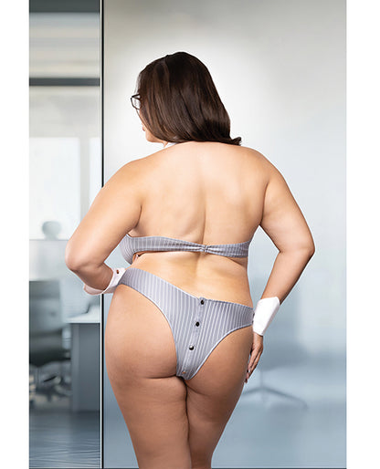 Fantasy Lingerie Grey Pinstriped Cut-Out Teddy Costume Set, 3X/4X
