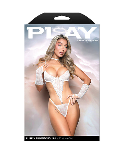 Fantasy Lingerie Purely Promiscuous Shimmer Lace Open-Side Teddy Costume Set, White, L/XL