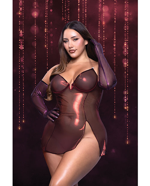 Fantasy Lingerie Hollywood Scarlet Shimmer Dress with Gloves, Red, 3X/4X