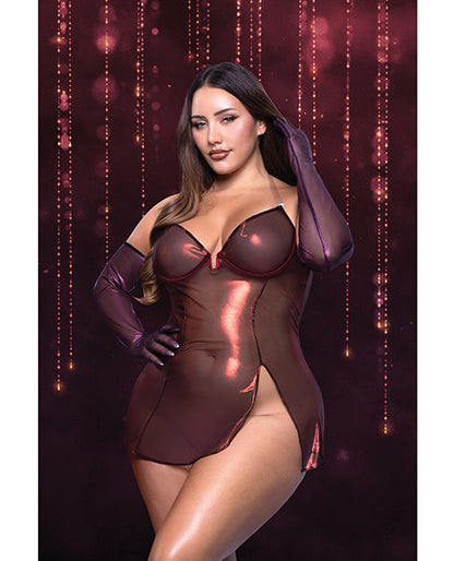Fantasy Lingerie Hollywood Scarlet Shimmer Dress with Gloves, Red, 3X/4X