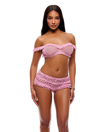 Forplay Inc. 726110 PK MD Sheer Mesh & Lace Bralette Set, Pink Medium