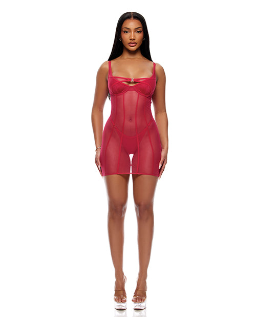 Forplay Inc. 775175 Pink XL Sheer Mesh and Knit Chemise w/Thong 2 pc Set, Pink
