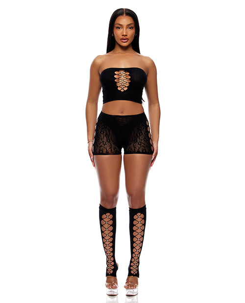 Forplay Inc. 775179 Cross Your Mind Bodystocking Set, 3pc Black