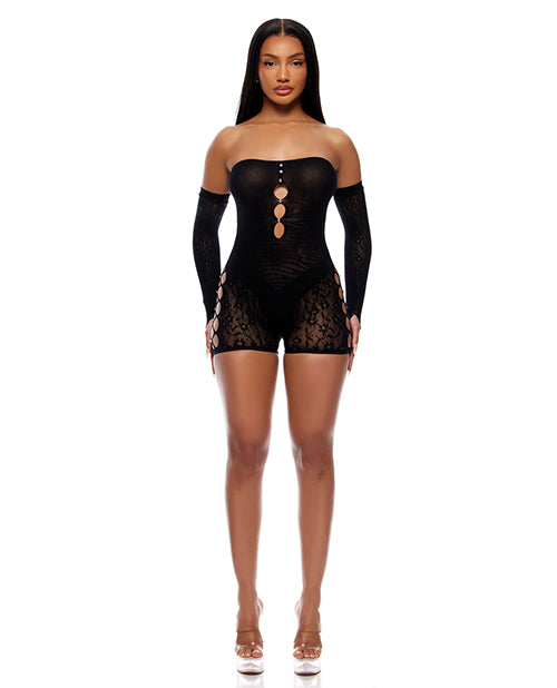 Forplay Inc. 775784 O/S Romper Bodystocking, Floral/Animal Print, Black