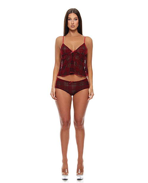 Forplay Inc. 775404 RBK LG Mesh Cami & Boy Short Set, Red/Black, L