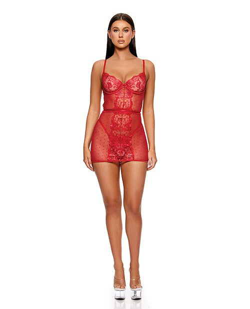 Forplay Inc. 775554 RD SM La Vie En Rose Chemise Set, 3pc, Red