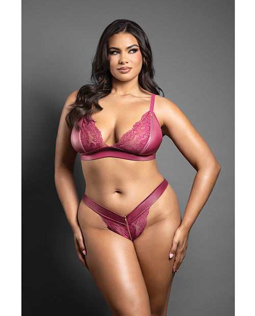Fantasy Lingerie 2522BRY-QS-B Domina Lace Bralette & Panty - Berry Queen Size