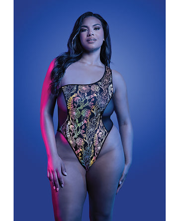 Fantasy Lingerie GL2543-QS-B Flash Reflective Floral Teddy, Black