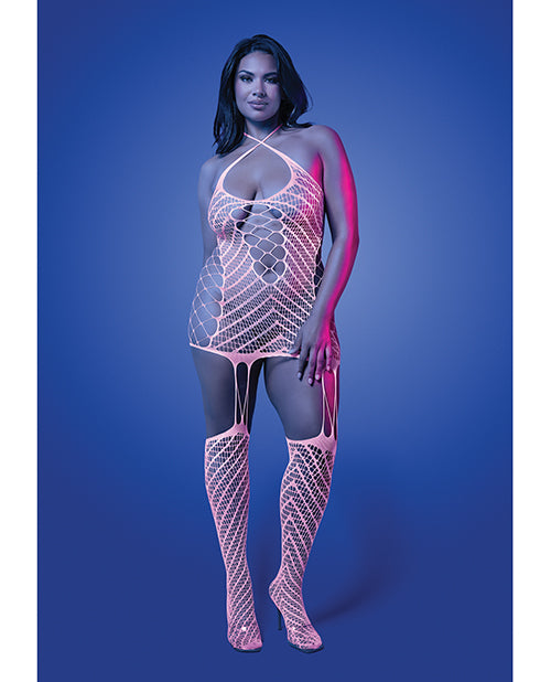 Fantasy Lingerie GL2550-QS-B Glow-in-the-Dark Bodystocking Dress, Q/S