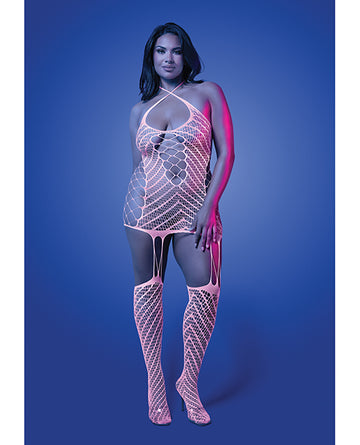 Fantasy Lingerie GL2550-QS-B Glow-in-the-Dark Bodystocking Dress, Q/S
