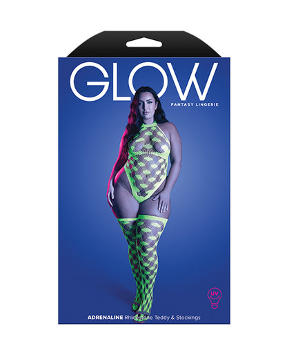 Fantasy Lingerie Adrenaline Halter Teddy and Stockings Set, Neon Green