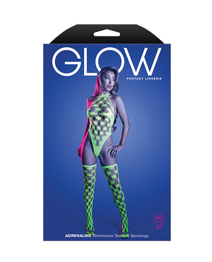Fantasy Lingerie Adrenaline Halter Teddy and Stockings, Neon Green, One Size