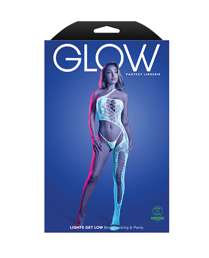 Fantasy Lingerie Lights Get Low Floral Knit Bodystocking and Bottom, White, One Size