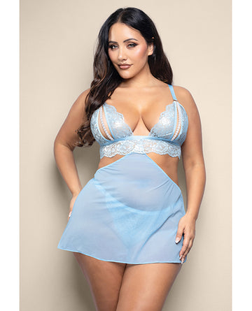 Fantasy Lingerie Opulence Metallic Lace 2-in-1 Set, Light Blue Queen DD/DDD