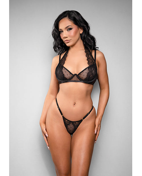 Fantasy Lingerie Vivienne Swiss Dot Mesh & Lace Bra & Panty Set, Black L/XL