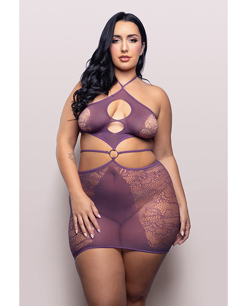 Fantasy Lingerie V824 PR QN Focus On Me Halter Dress, Purple Q/S