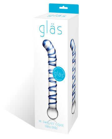 Electric GLAS-144 Mr. Swirly G-Spot Glass Dildo, 6.5" Length, Blue/Clear