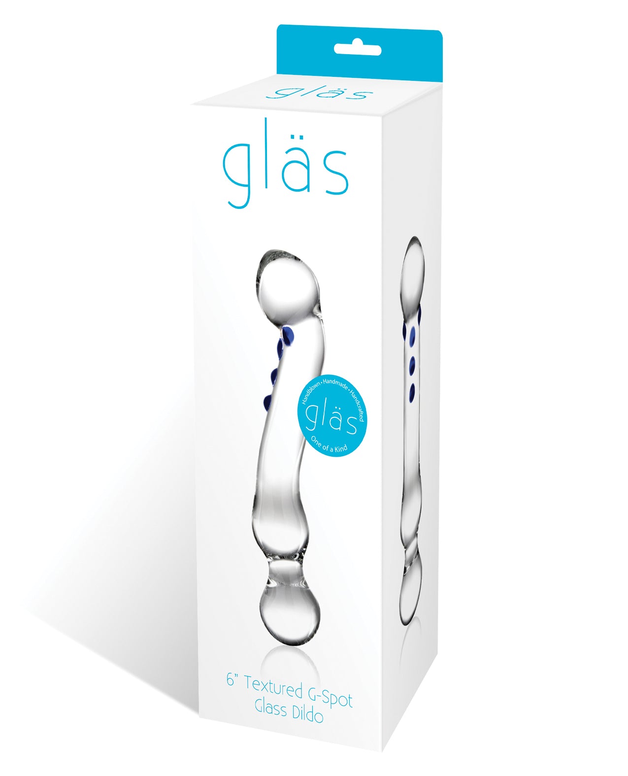 Electric GLAS-146 Curved G-Spot Glass Dildo, 6", Blue