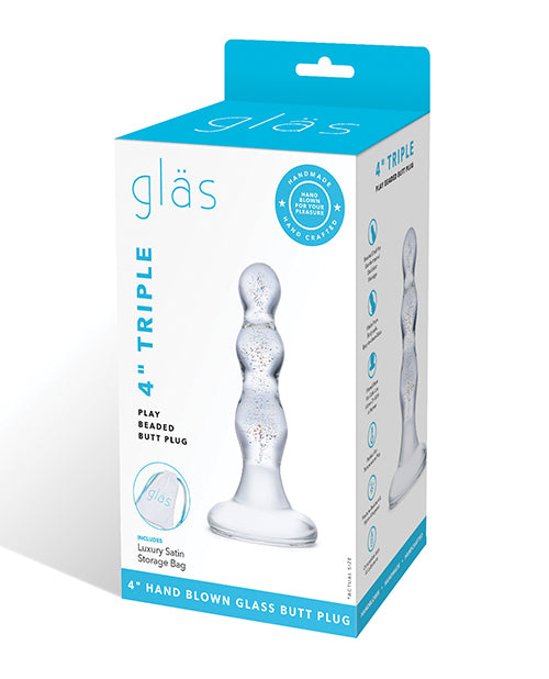 Glas Triple Play Beaded Butt Plug by Electric, Clear – Borosilicate Glass