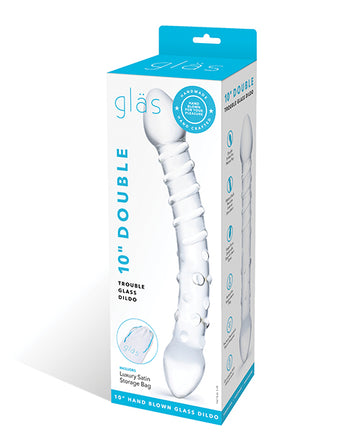 Gläs Double Trouble Glass Dildo, Dual-Ended Ribbed for Couples
