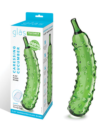 Electric Caressing Cucumber Glass Dildo, 8.25 Inch, Green
