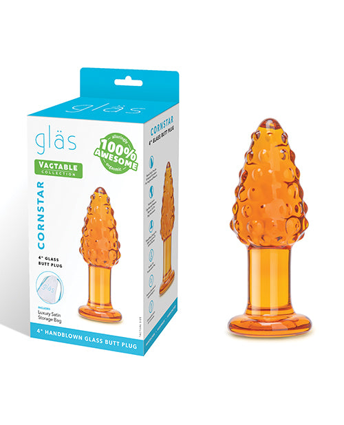 Electric Glas Cornstar 4-inch Glass Butt Plug, Textured Orange