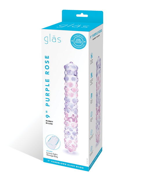 Glas 9" Purple Rose Nubby Glass Dildo – Borosilicate, Purple/Pink