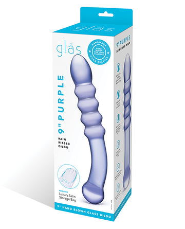 Electric GLAS-52 Purple Rain Ribbed Glass Dildo, Purple, Glass