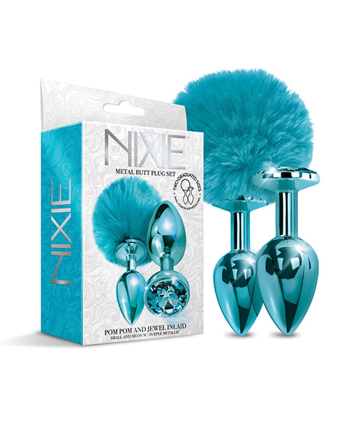 Global Novelties Nixie Metal Butt Plug Set, Blue - 2 Sizes