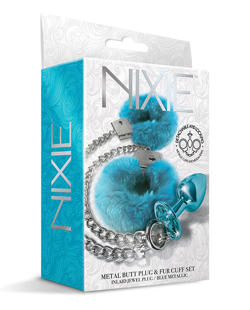 Global Novelties 1000321 Nixie Butt Plug and Handcuffs Set, Blue