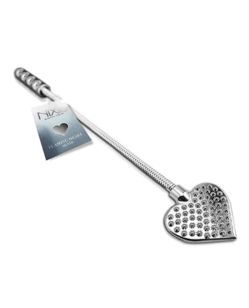 Global Novelties 1000351 Nixie Flaming Heart Riding Crop, Silver, Zinc