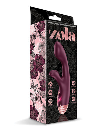 Global Novelties Zola Rechargeable Silicone Warming Dual Massager, Burgundy