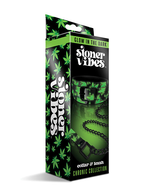 Global Novelties 2000139 Stoner Vibes Glow Collar & Leash, Green