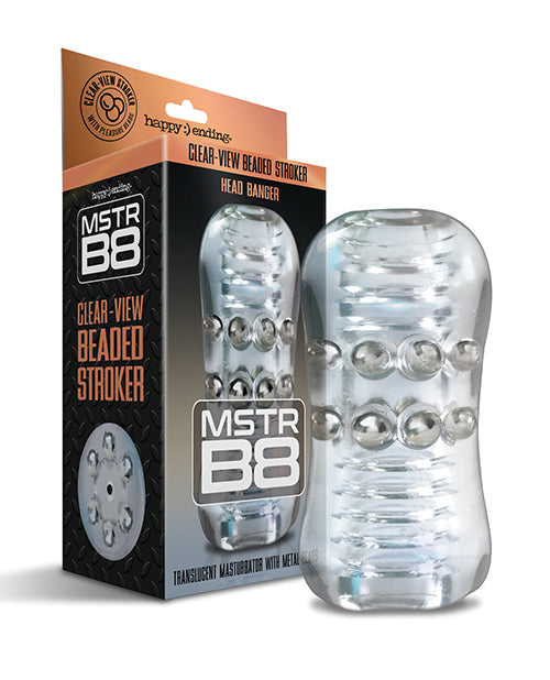 Global Novelties MSTR B8 Head Banger Clear-View Stroker, 12 Metallic Beads