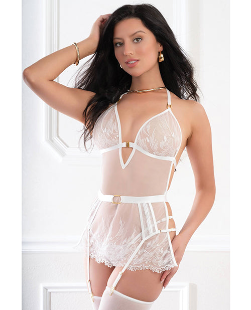 G World Intimates OH2612 White O/S Sheer Lace Babydoll Set, White, One Size