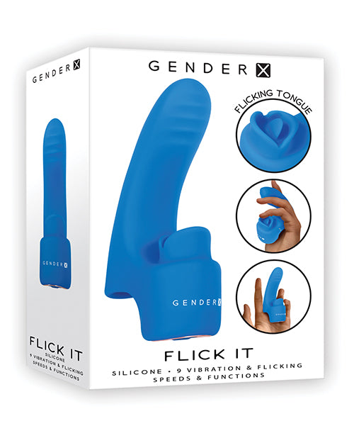 Evolved Gender X Flick It Finger Vibrator, 9-Function Dual Motor, Blue