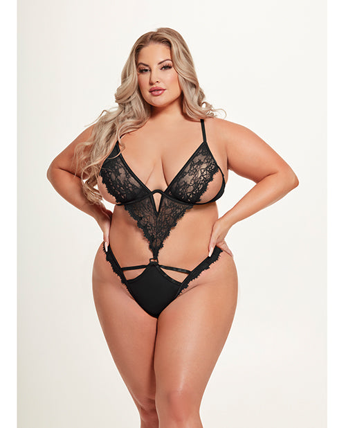 House of Desire Nadia Lace & Mesh Cutout Teddy, Black 1X/2X