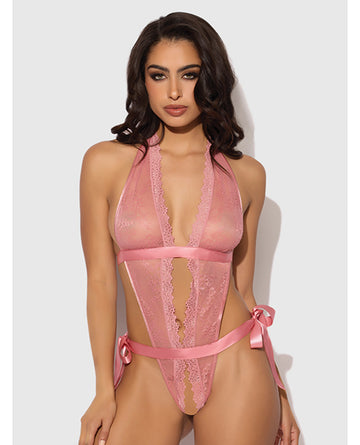 House of Desire HD02804B-DROS LG Kiki Lace & Satin Drop Off Teddy, Rose