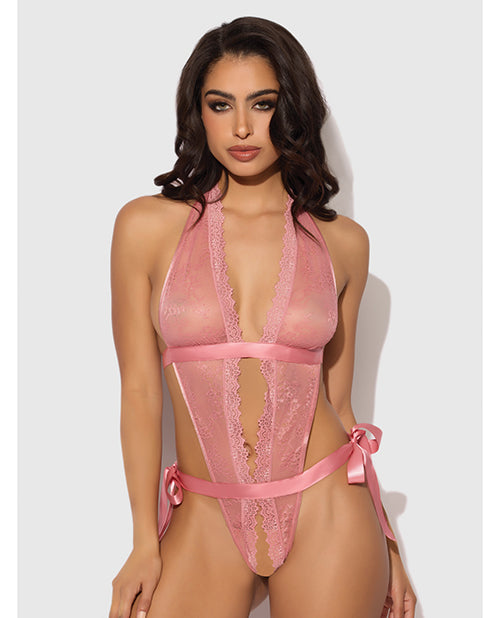 House of Desire Kiki Lace & Satin Drop Off Teddy, Rose Medium
