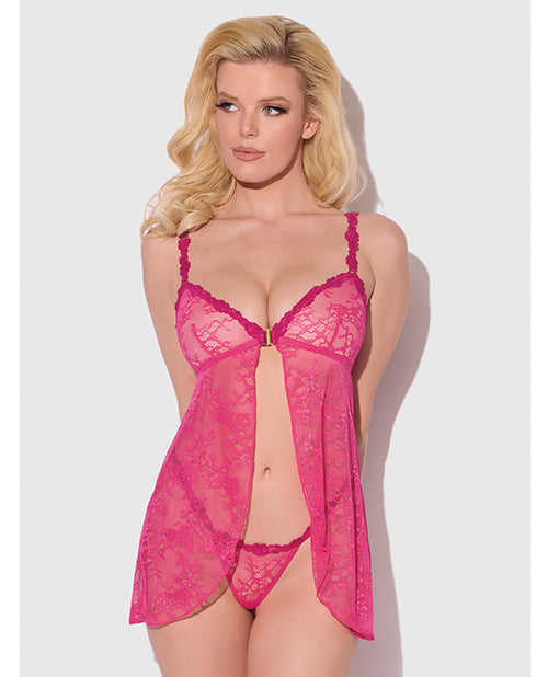 House of Desire Yvone Lace Openable Cup Babydoll & G-String Set, Pink XL