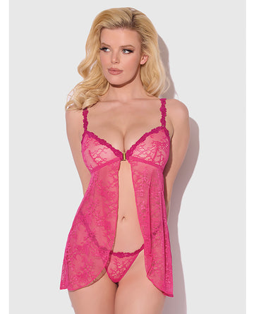 House of Desire Yvone Lace Openable Cup Babydoll & G-String Set, Pink XL