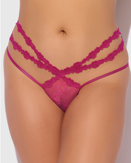 House of Desire HD03109C-PRPF-1X/2X Yvone Lace Tanga, Pink 1X/2X