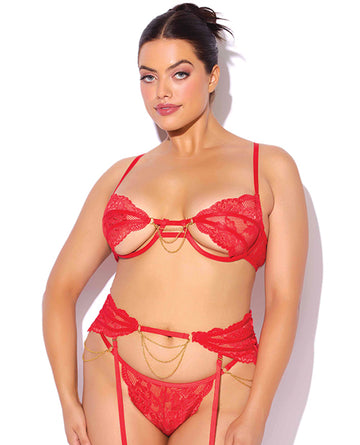 House of Desire HD03502A-HRRD-1X/2X Cecily Lace Lingerie, Red 1X/2X