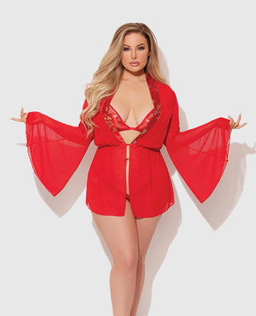 House of Desire Dragon Robe Set, Red, 1X/2X