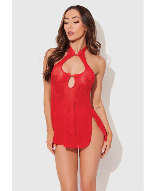 House of Desire Dragon Mesh & Applique Chemise Set, Red, Large