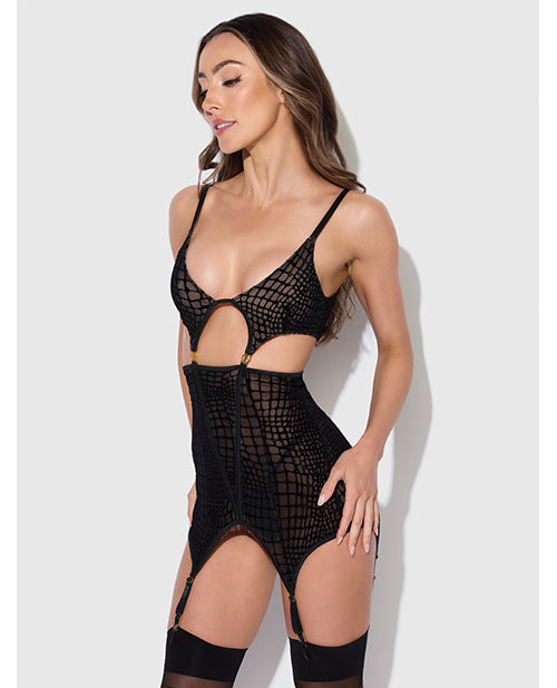 House of Desire Snake Velvet-Burnout Mesh Chemise & G-String Set, Black XL