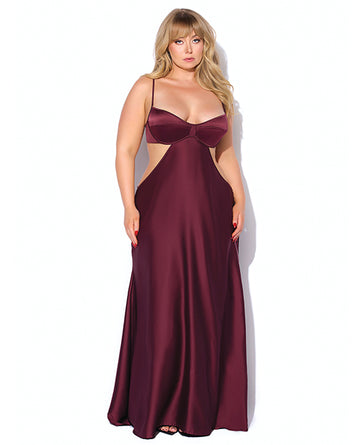 House of Desire HD05612A-BURG-1X/2X Brigeta Satin Cut Out Gown, Burgundy