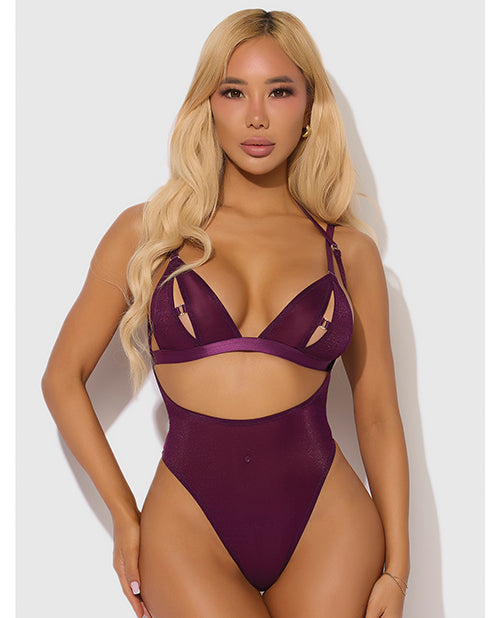 House of Desire Yasmine Shimmer Mesh Teddy & Bralette Set, Burgundy XL